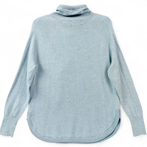 Cynthia Rowley Sweater Womens Large Blue Heather Cowl Neck Merino Wool Pullover - Picture 2 of 8